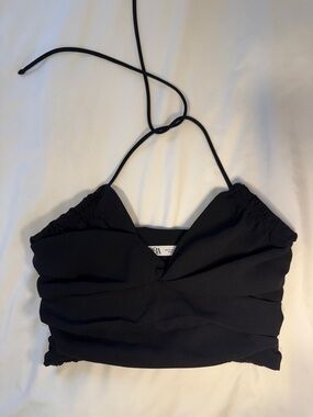 Zara Black Ruched Halter Crop Top
